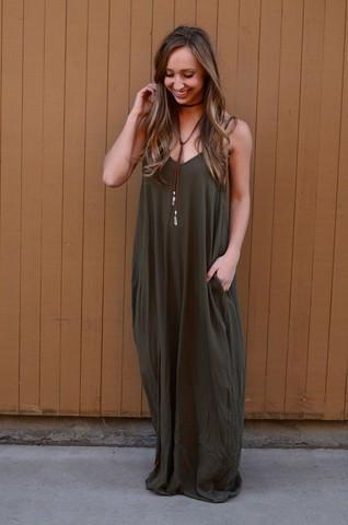 Spaghetti Strap V-neck Pleated Floor-length Long Cotton Loose Dress