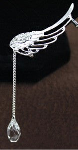 FASHION LONG CRYSTAL WINGS TASSEL SINGLE EARRINGS