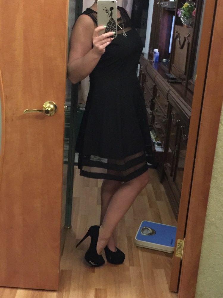 Scoop Splicing Mesh Hollow Out Short Dress
