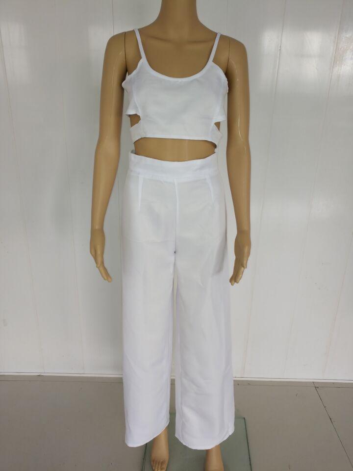 Spaghetti Straps Crop Top with Wide Leg Loose Long Pants Two Pieces Set