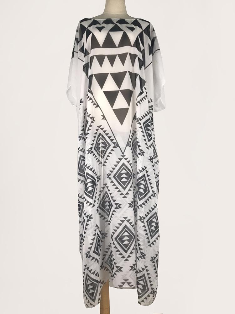 CHIFFON BLACK AND WHITE PRINT BEACH BIKINI COVER UP