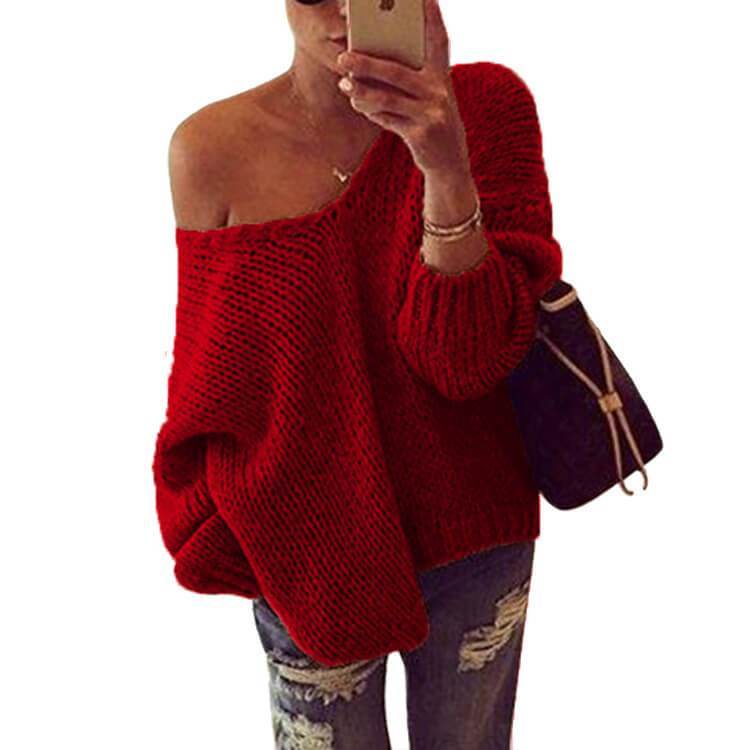 Loose Pullover Knit Solid Color Sweater