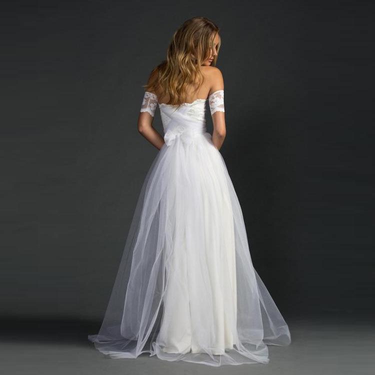 Off-shoulder Lace Pleated Bowknot Floor Grown Long Dress