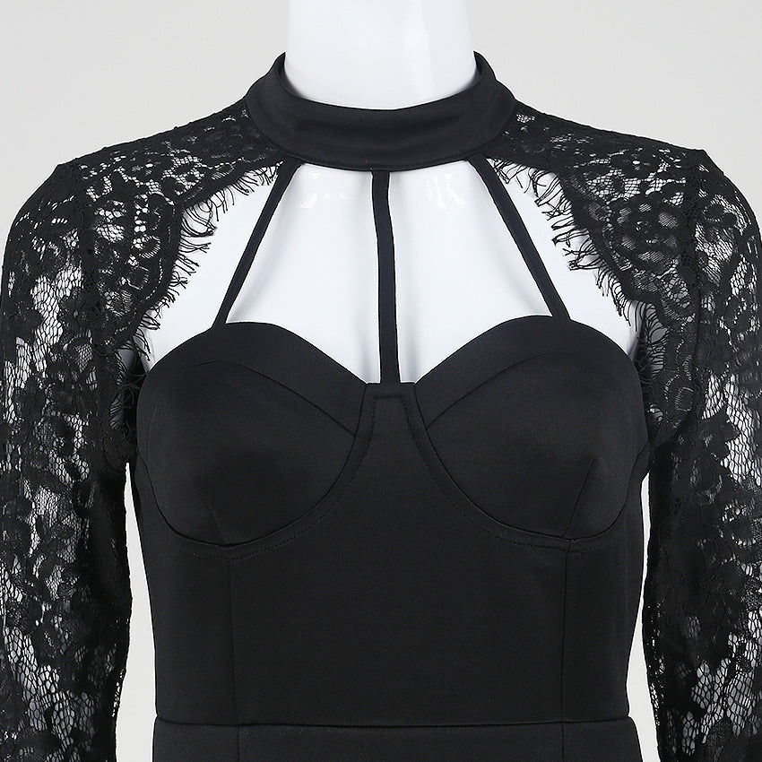 Lace cut out sleeve collar lace dress