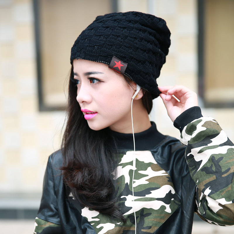 RED PENTAGONAL SOLID WOOL HAT WARM COVER DOME SIMPLE KNITTED HAT