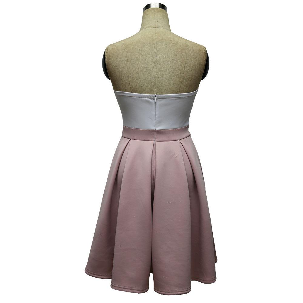 Sexy Strapless Slim Sleeveless Pure Color High Waist Pleated A-line Dress