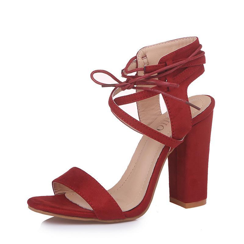 Suede Cross Strap Chunky Heel Sandals