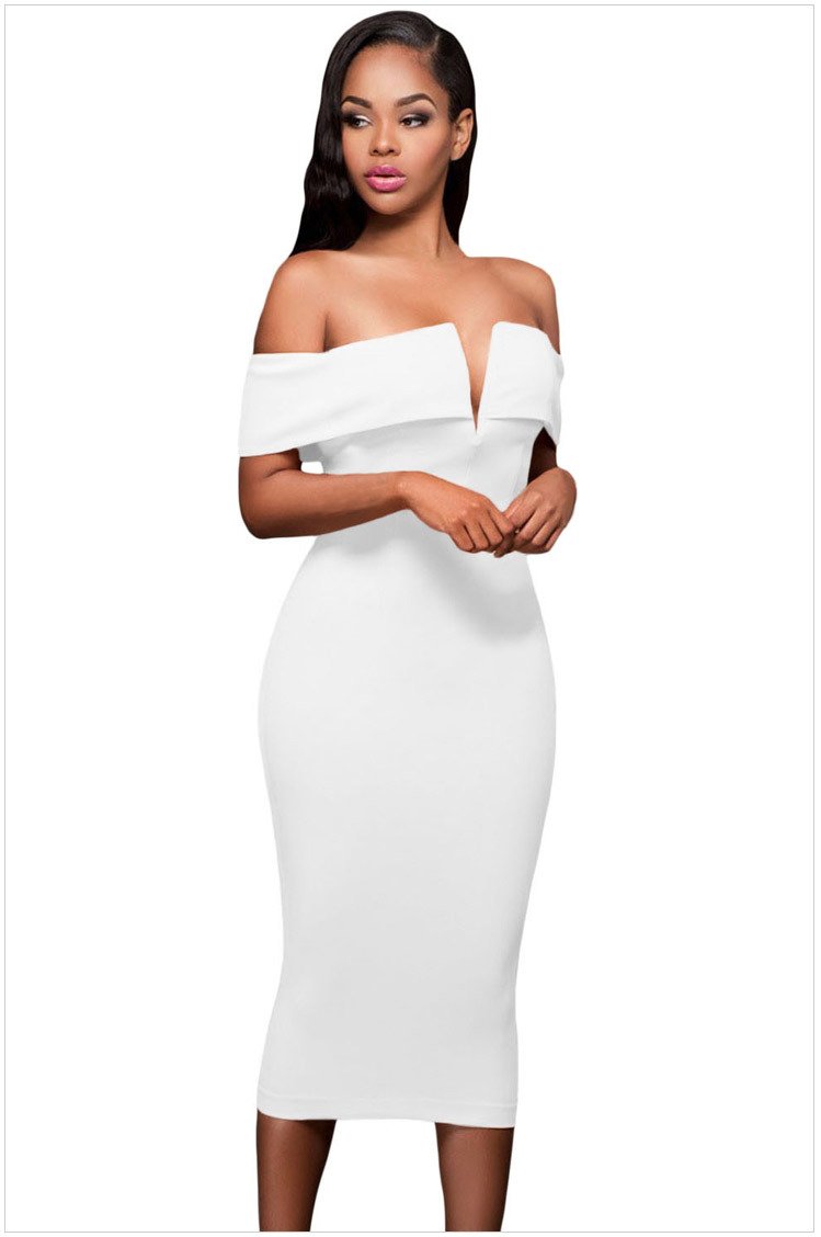 Off-shoulder Short Sleeves Bodycon Knee-length Evening Dress
