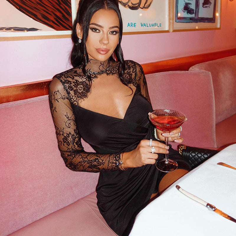 FASHION LACE LONG SLEEVE BODYCON DRESS