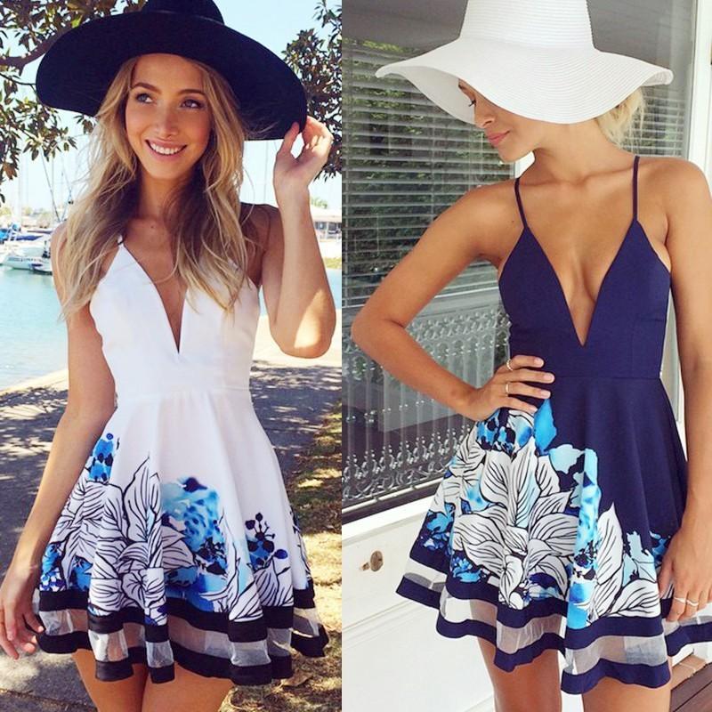 Deep V-neck Padded Spaghetti Strap Patchwork Hem Dress