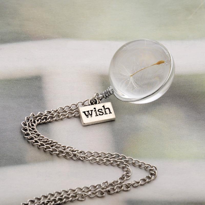 HANDMADE DIY NATURAL DANDELION DOUBLE TIME GEM PENDANT NECKLACE