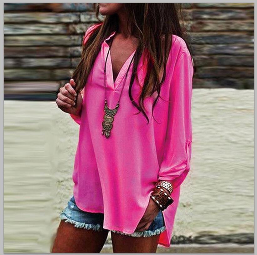 V-neck Long Sleeves Casual Sexy Chiffon Blouse
