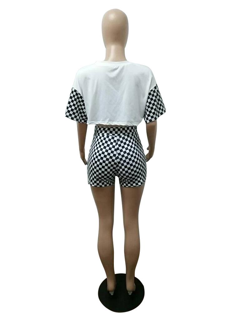 Print Plaid Loose T-shirt with Shorts Two Pieces Set