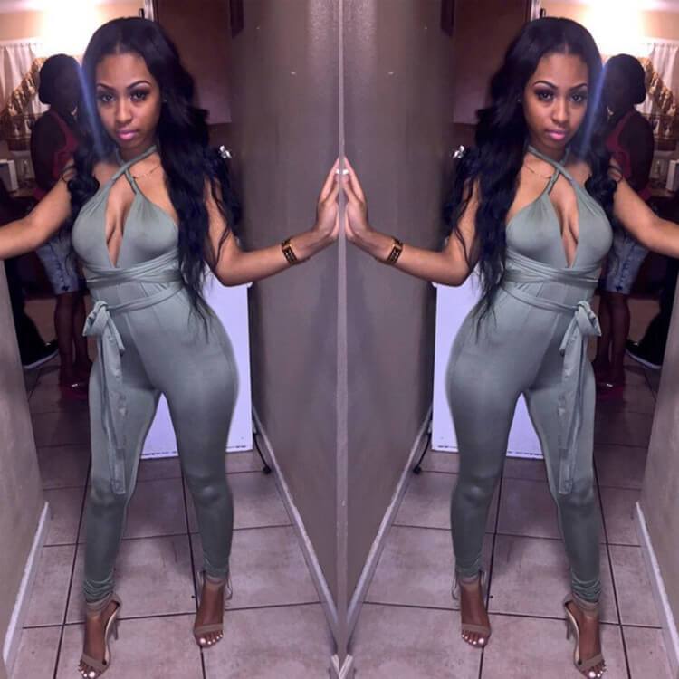 Bandage Backless High Waist Deep V-neck Long Skinny Jumpsuits