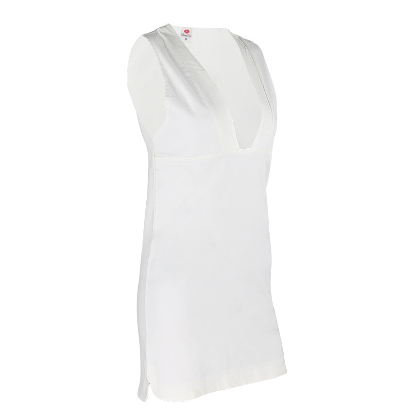 Deep V-neck Sleeveless Pure Color Sexy Short Dress
