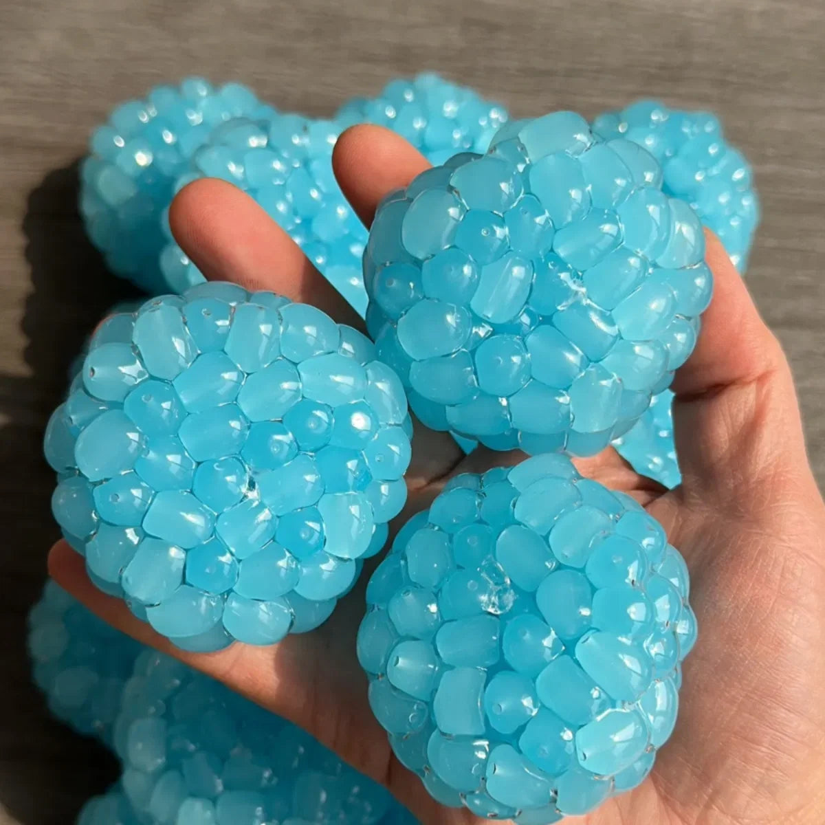 ICY TRANSPARENT BLUE GRAPE BEAD HANDMADE SQUISHY BALL