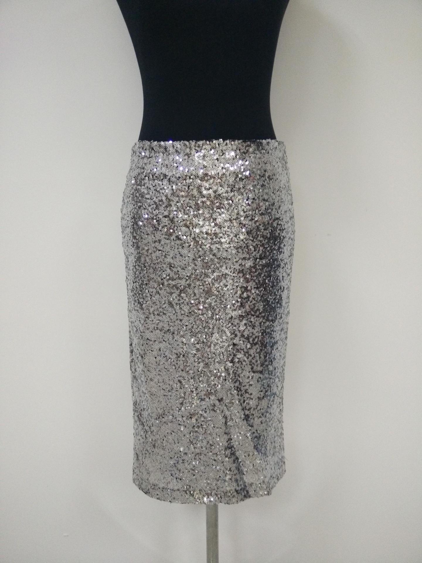 Silver Sequins Sexy Knee-Length Pencil Skirt