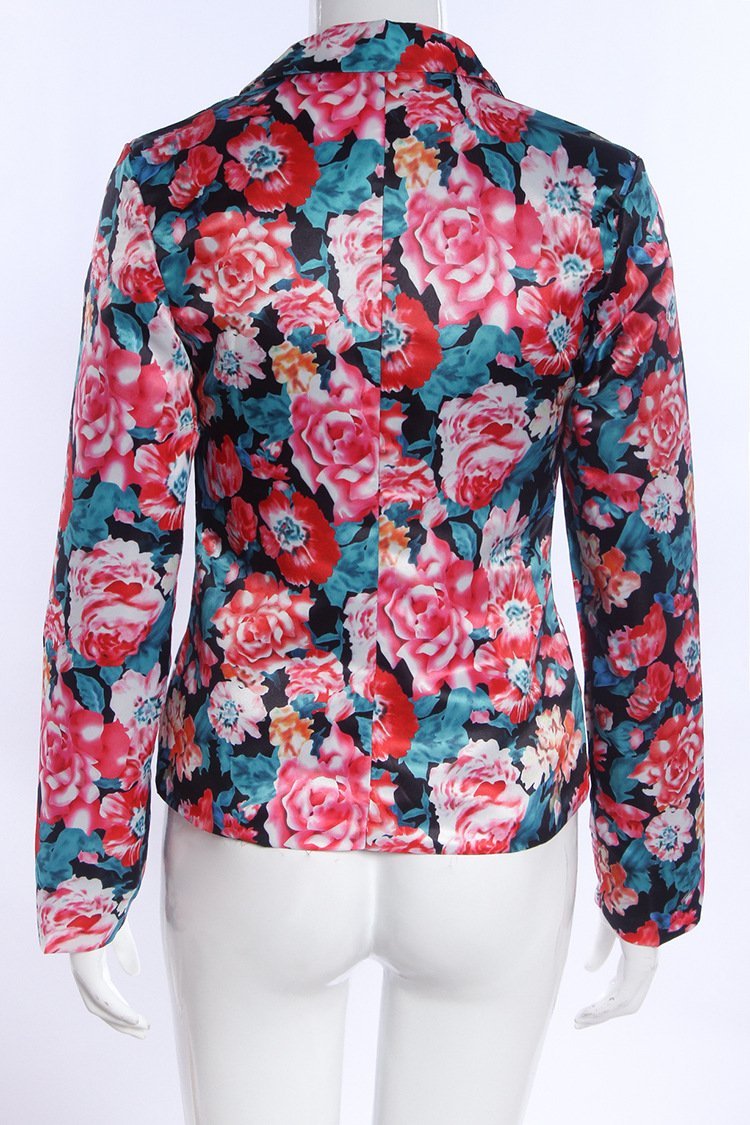 Fashion Flower Print Slim Short Blazers
