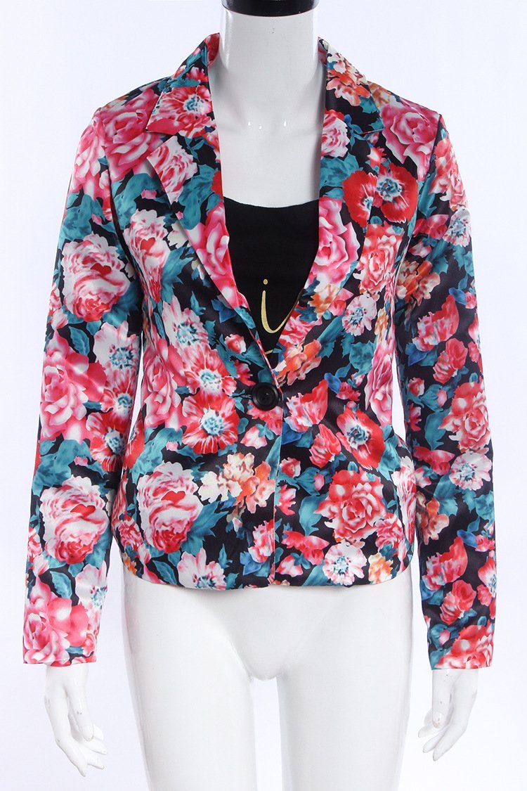 Fashion Flower Print Slim Short Blazers