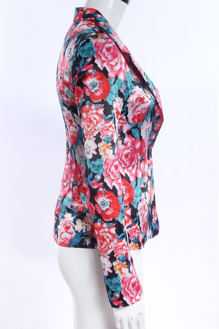 Fashion Flower Print Slim Short Blazers