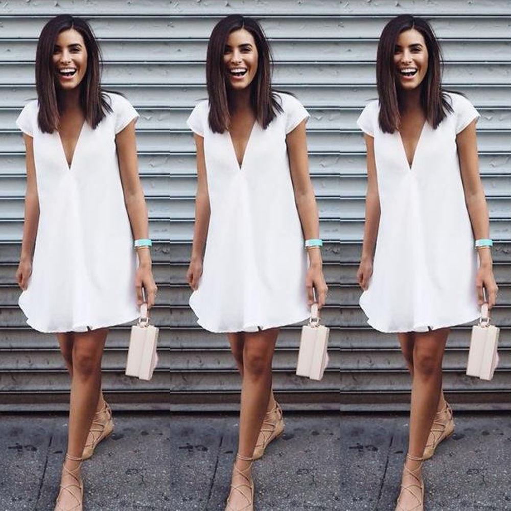 Sexy Pure Color V-neck Loose Plus Size Short Dress