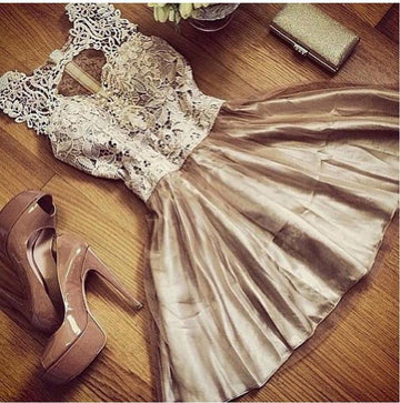 Sleeveless Scoop Golden Laces Patchwork Dress