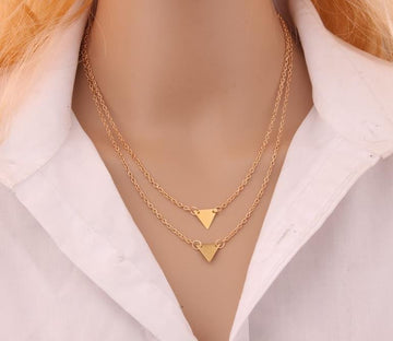 STREET BEAT FASHION STYLE DOUBLE TRIANGLE CLAVICLE PENDANT NECKLACE