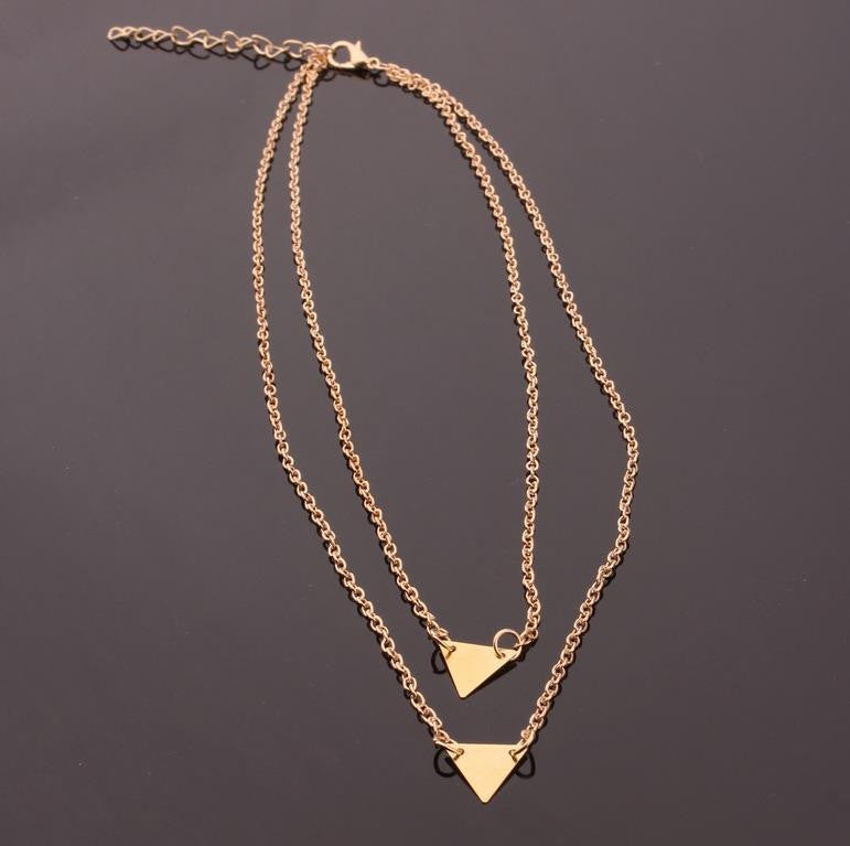 STREET BEAT FASHION STYLE DOUBLE TRIANGLE CLAVICLE PENDANT NECKLACE
