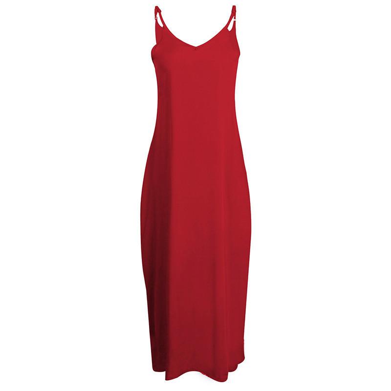 Spaghetti Strap V-neck Pleated Floor-length Long Cotton Loose Dress
