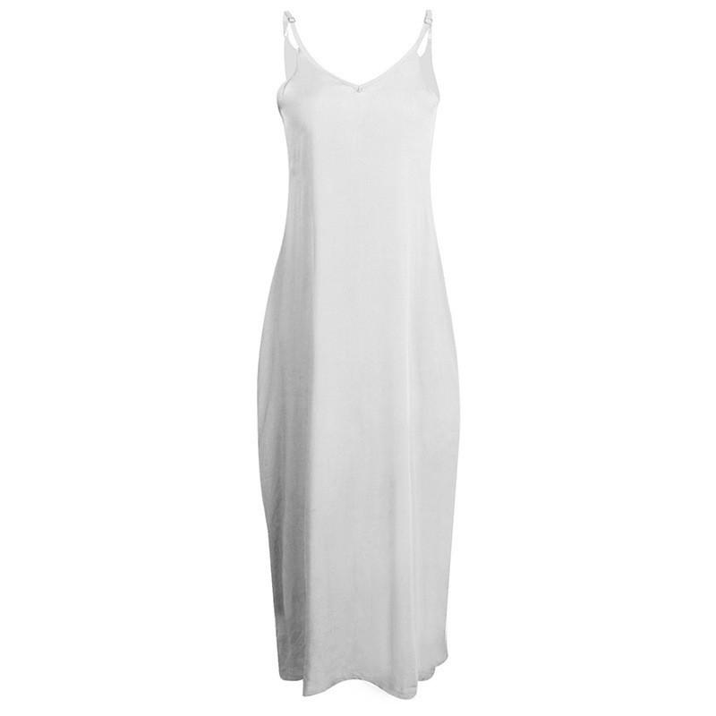 Spaghetti Strap V-neck Pleated Floor-length Long Cotton Loose Dress