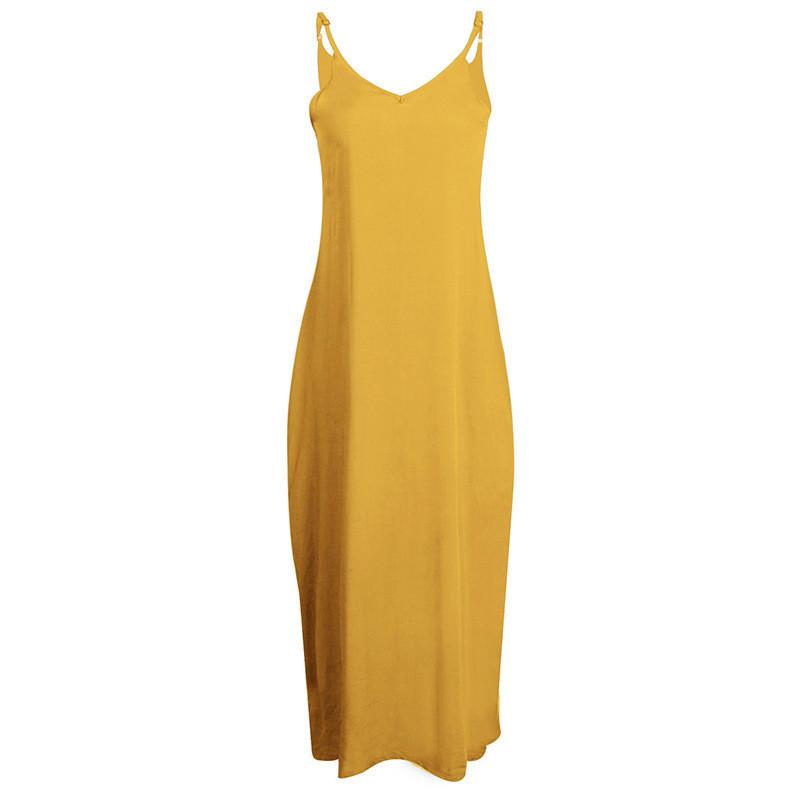 Spaghetti Strap V-neck Pleated Floor-length Long Cotton Loose Dress