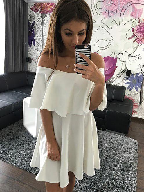 Off Shoulder Pure Color Short Sleeves Sexy Short Dress