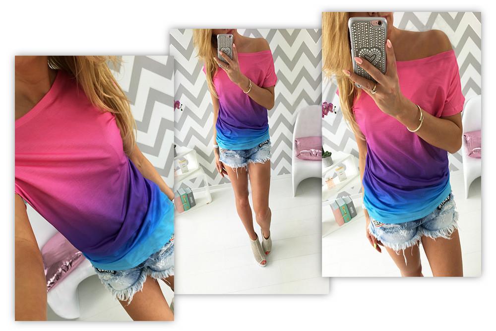 Gradually Changing Color Short Sleeves Scoop Casual T-shirt