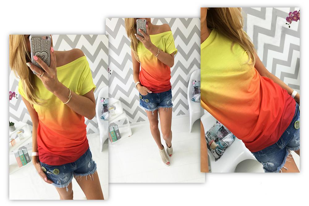 Gradually Changing Color Short Sleeves Scoop Casual T-shirt