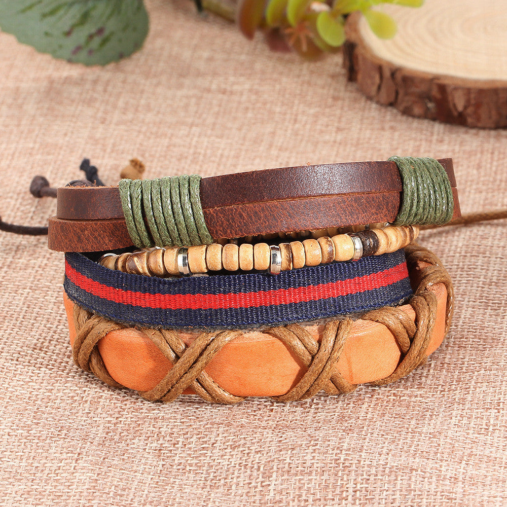 OVERLAPPING LAYERS HAND WOVEN LEATHER BRACELET