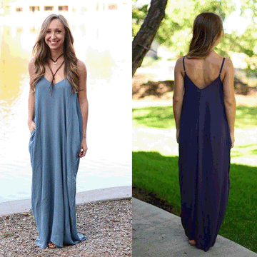 Spaghetti Strap V-neck Pleated Floor-length Long Cotton Loose Dress