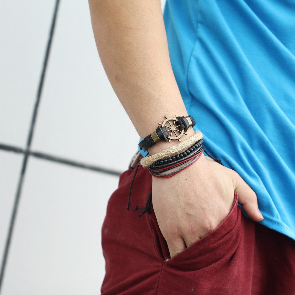 RUDDER ANCHOR HAND WOVEN MULTILAYER BRACELET
