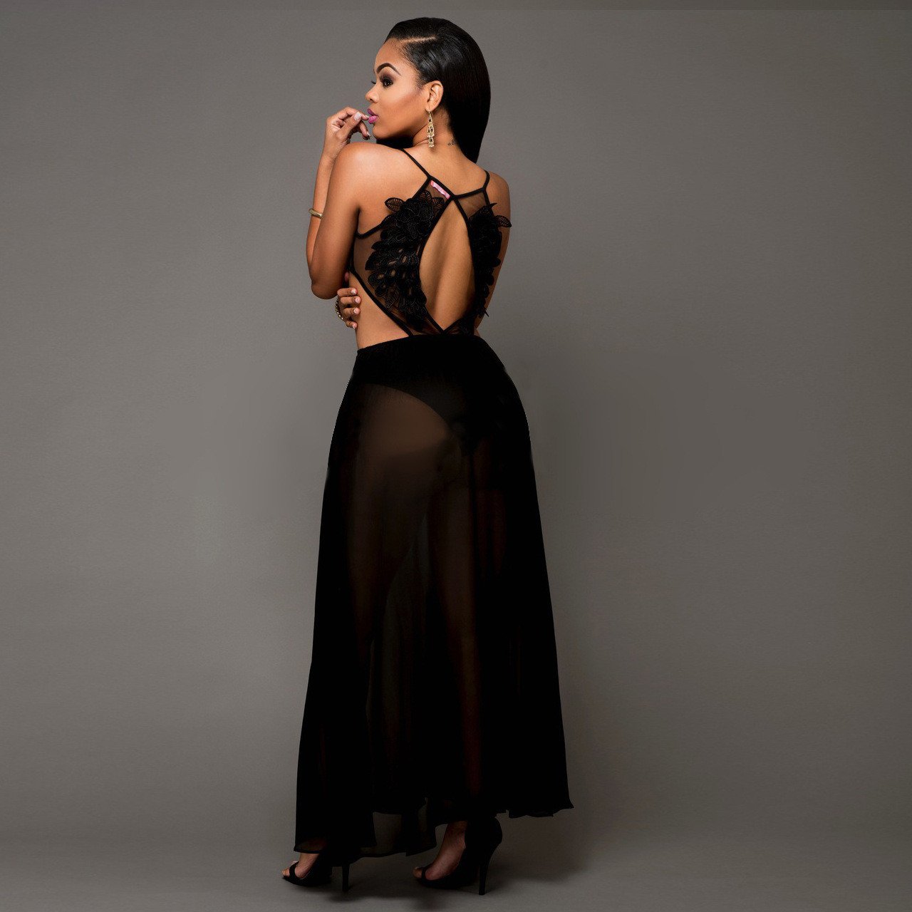Beautiful Wings Hollow Out Embroidered Chiffon Dress