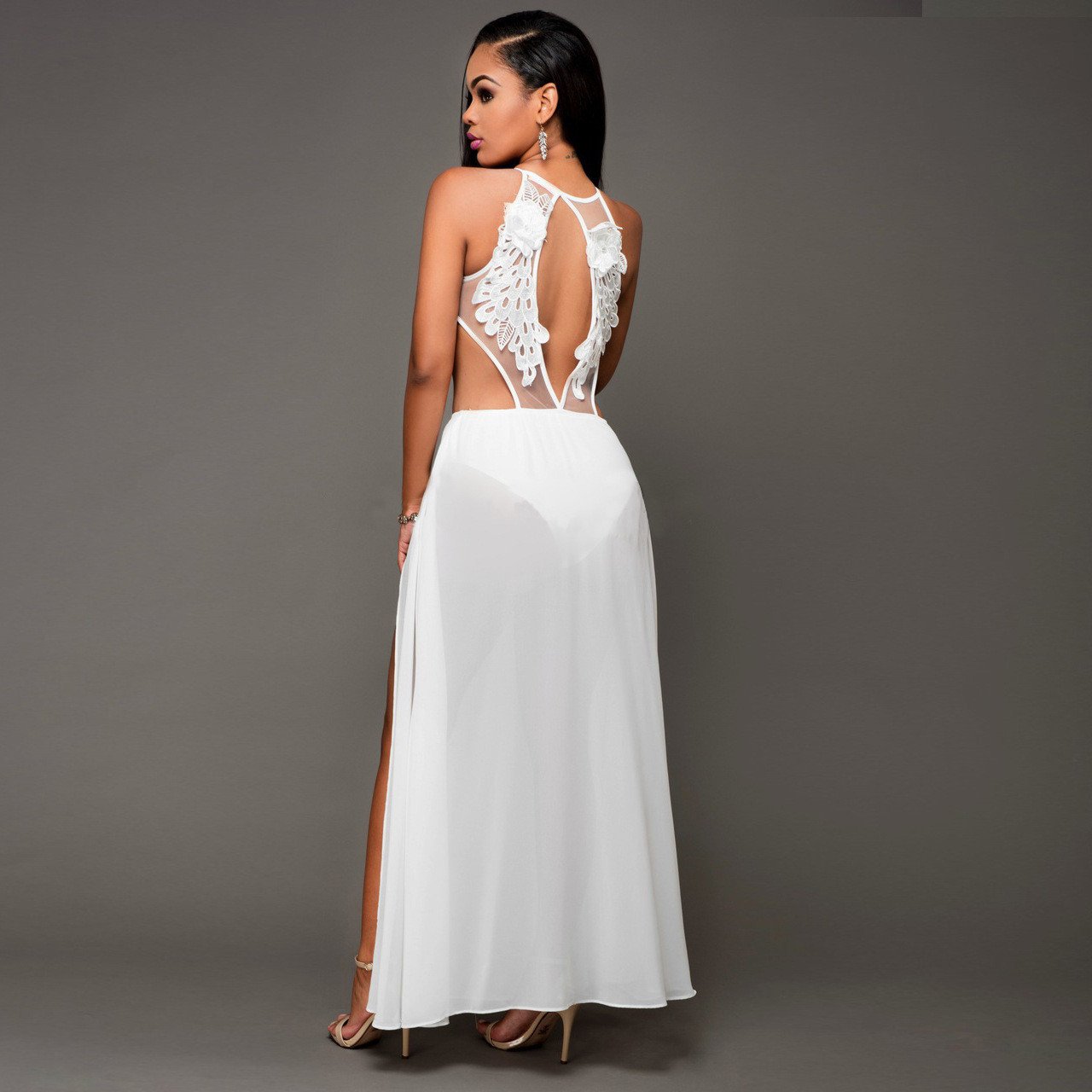 Beautiful Wings Hollow Out Embroidered Chiffon Dress