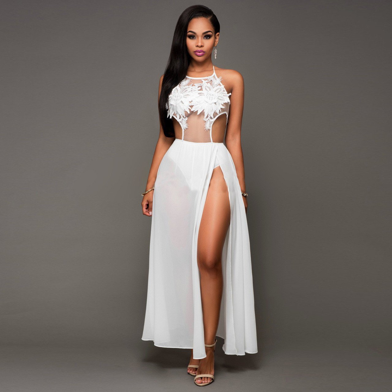 Beautiful Wings Hollow Out Embroidered Chiffon Dress