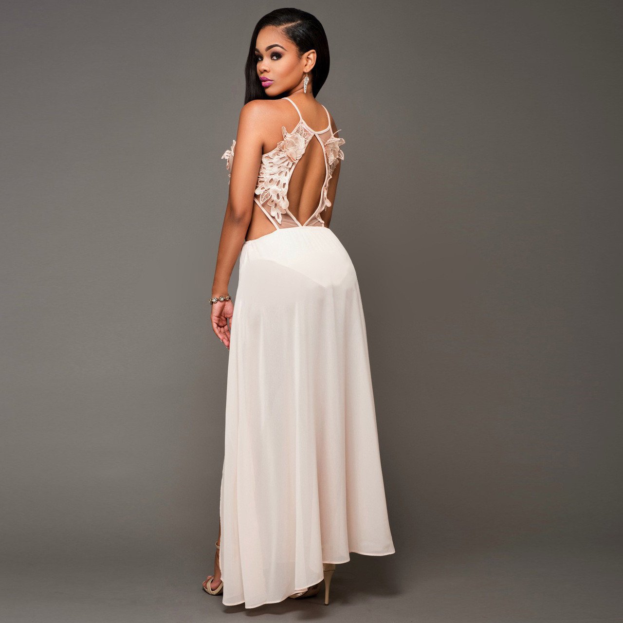 Beautiful Wings Hollow Out Embroidered Chiffon Dress