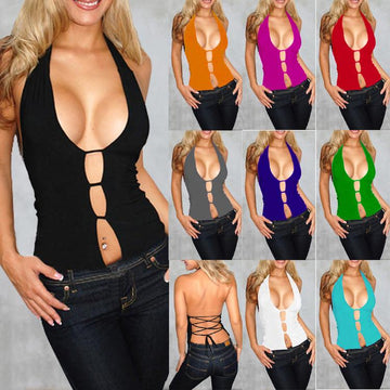 Back Cross Halter Sleeveless Skinny Pure Color Sexy Vest