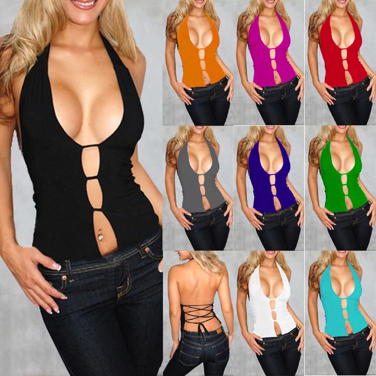 Back Cross Halter Sleeveless Skinny Pure Color Sexy Vest