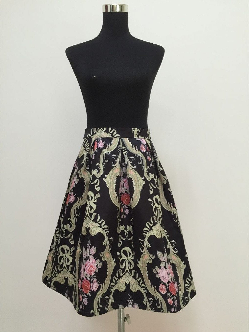 Free Shipping Clearence Retro Style Floral Print High Waist Pleated Flared Skirt