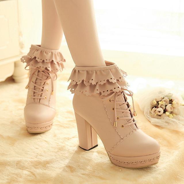 Fashion Lace Side Zipper Knight Ankle Boots
