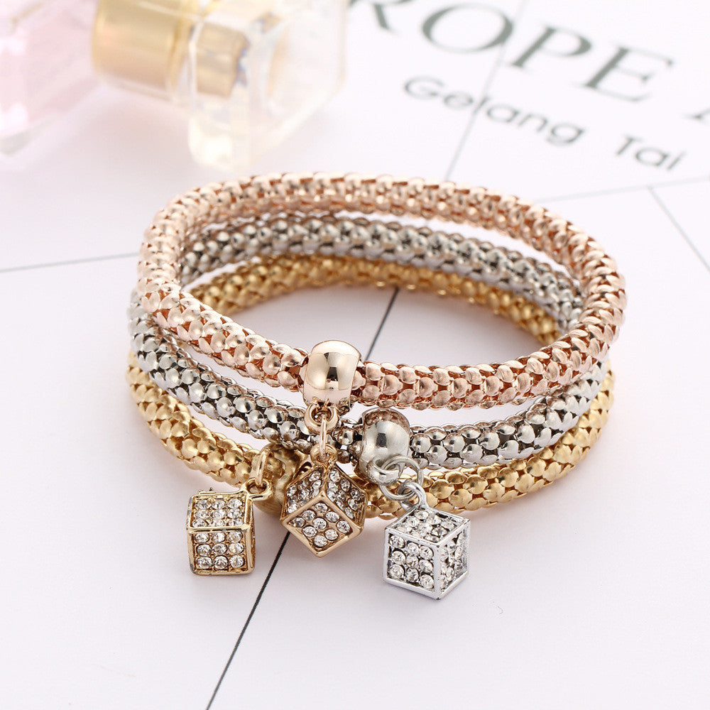 CUBE PENDANT BOUNCE POPCORN THREE COLOR BRACELET