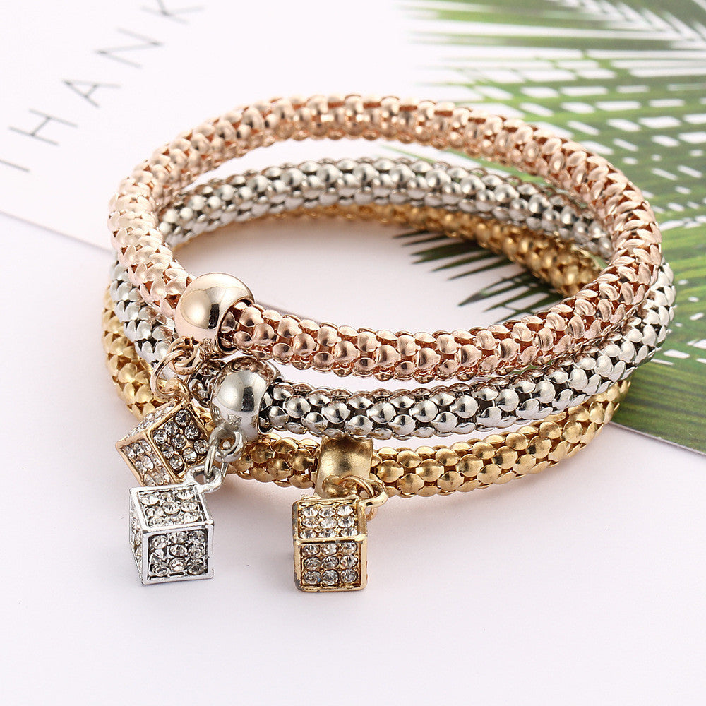 Cube Pendant Bounce Popcorn Three Color Bracelet