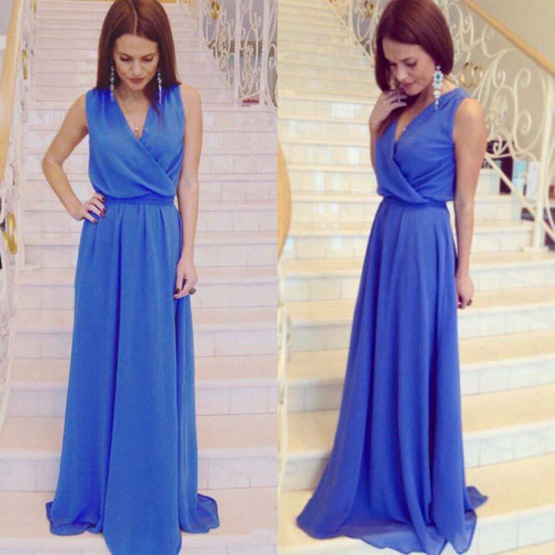 V-neck Sleeveless Lace Up Pleated Solid Long Dress