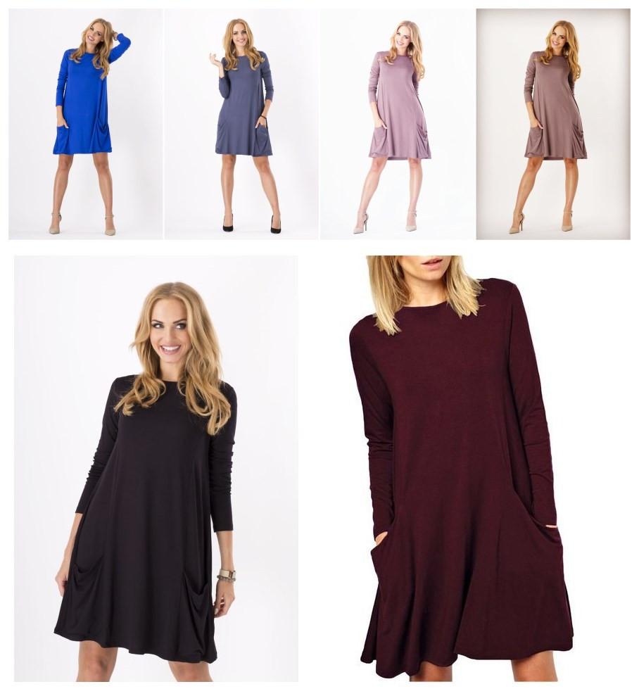 Fashion Pure Color Scoop Loose Pockets Short Dress
