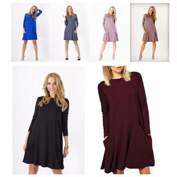 Fashion Pure Color Scoop Loose Pockets Short Dress